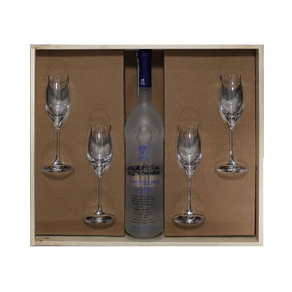 2. Grappa di Brunello - Wooden box and 4 glasses Castello Banfi